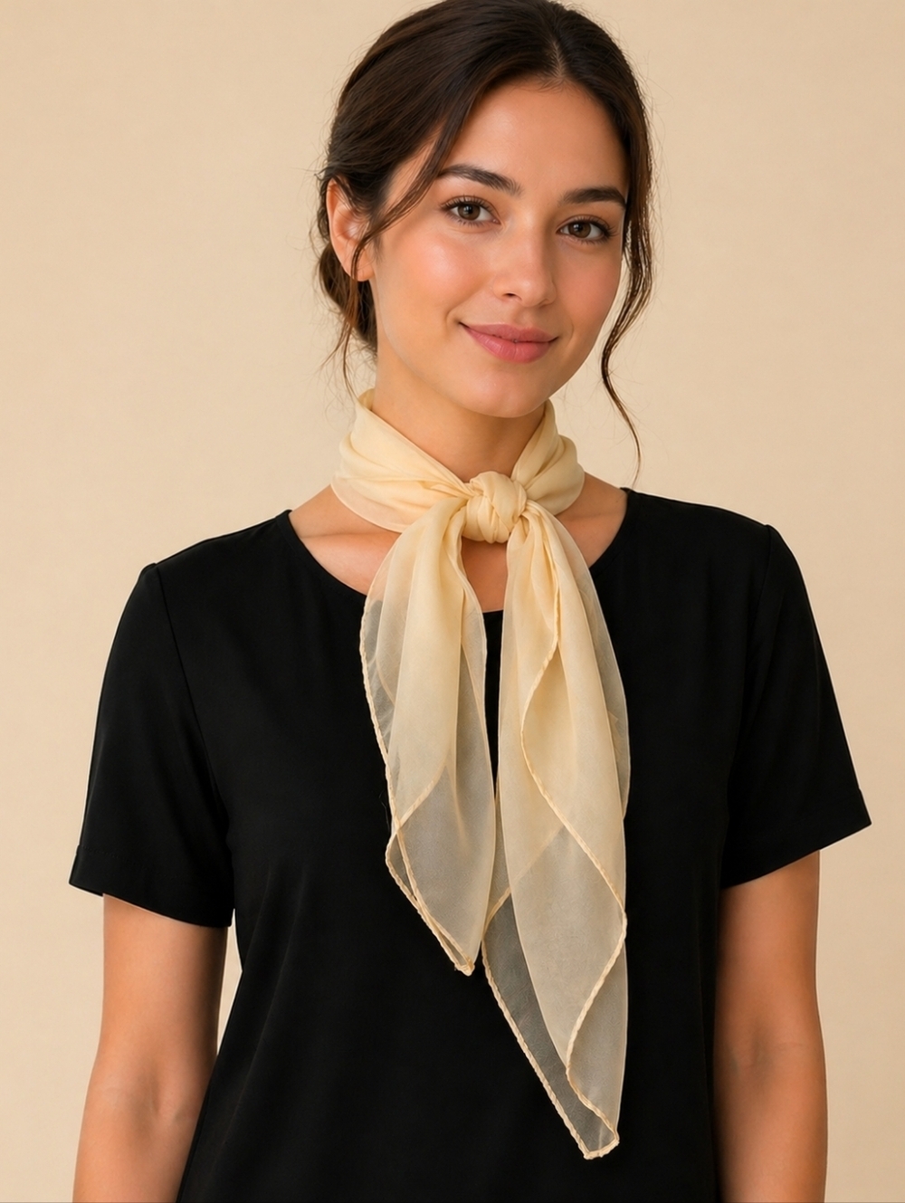 VTG Fairycore Cream Antique Ivory Chiffon Sheer Square Scarf